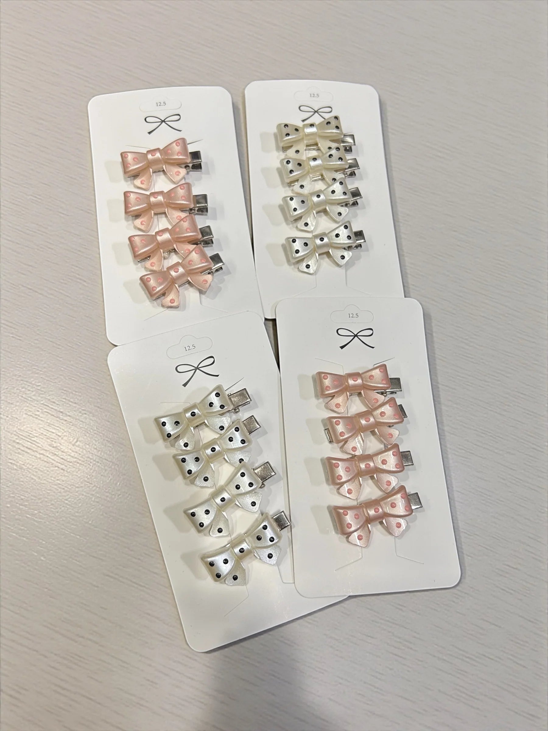 Mini Polka Dot Satin Bow Hair Clips - 1 set of 4 pcs