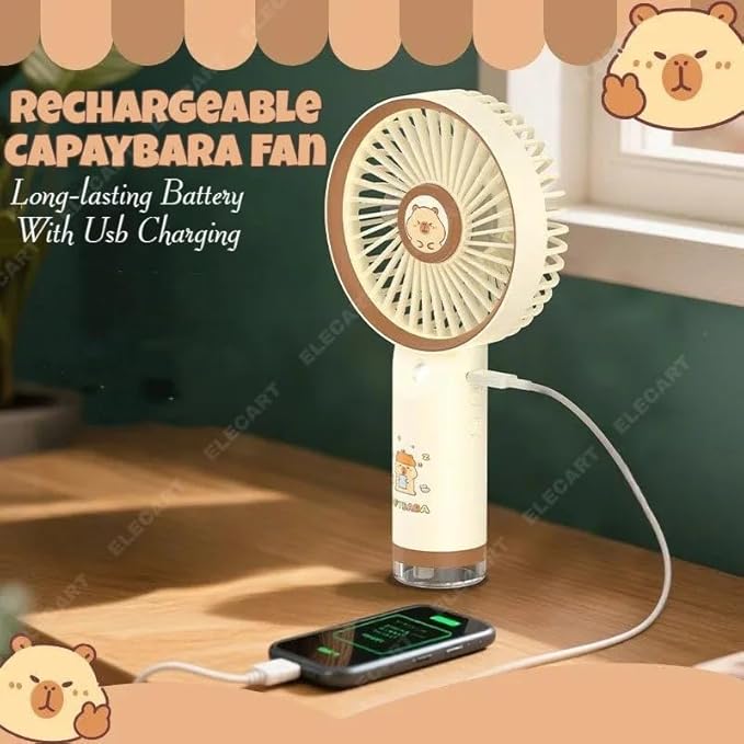 Capybara Mini USB Fan – Cute Portable Rechargeable Hand Fan