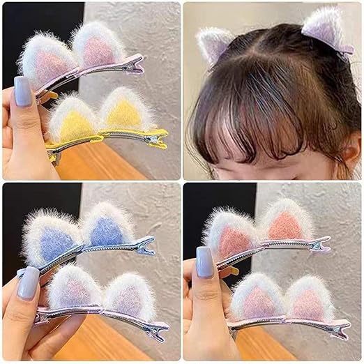 Cat Ears Fur Hair Pin - 1pair