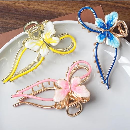 Kreasy Hair Clip with Bow and Butterfly Enamel Design