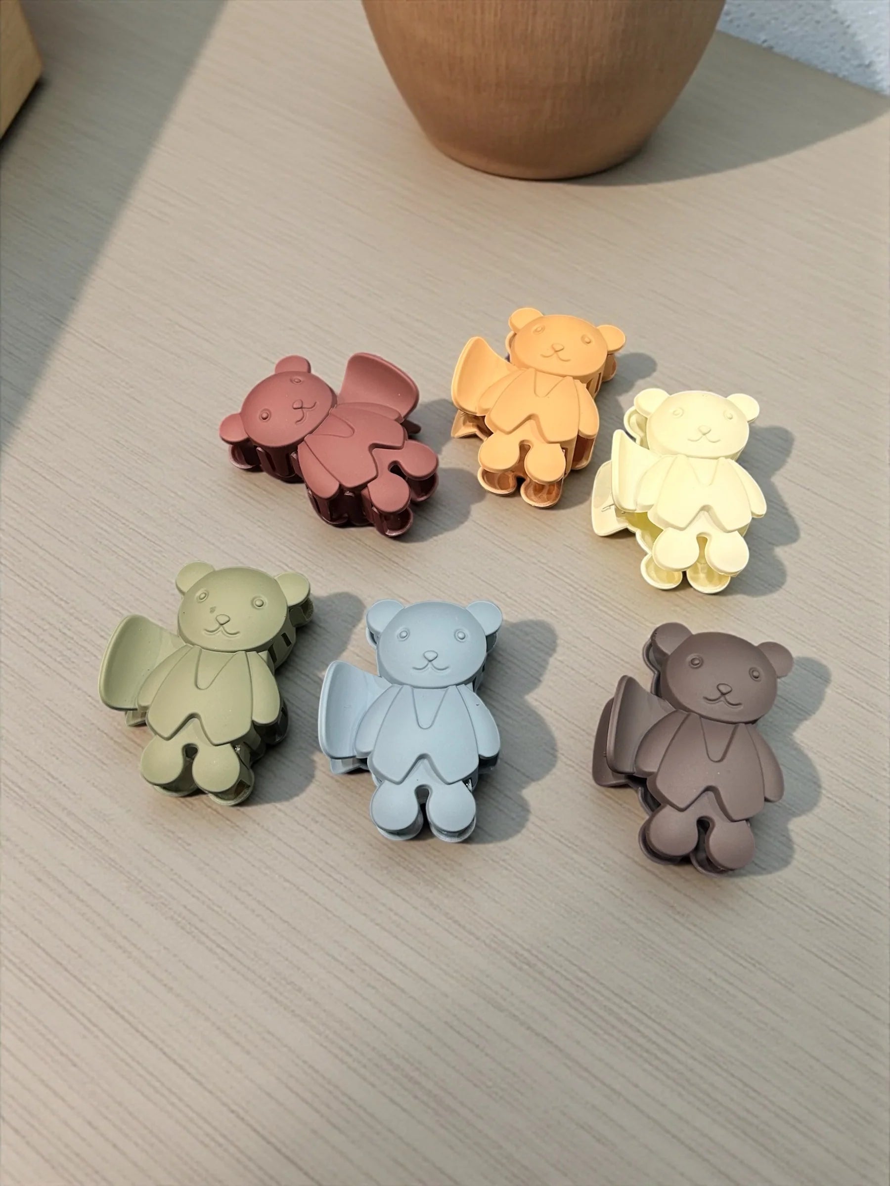 Matte Teddy Bear Hair Claw Clips