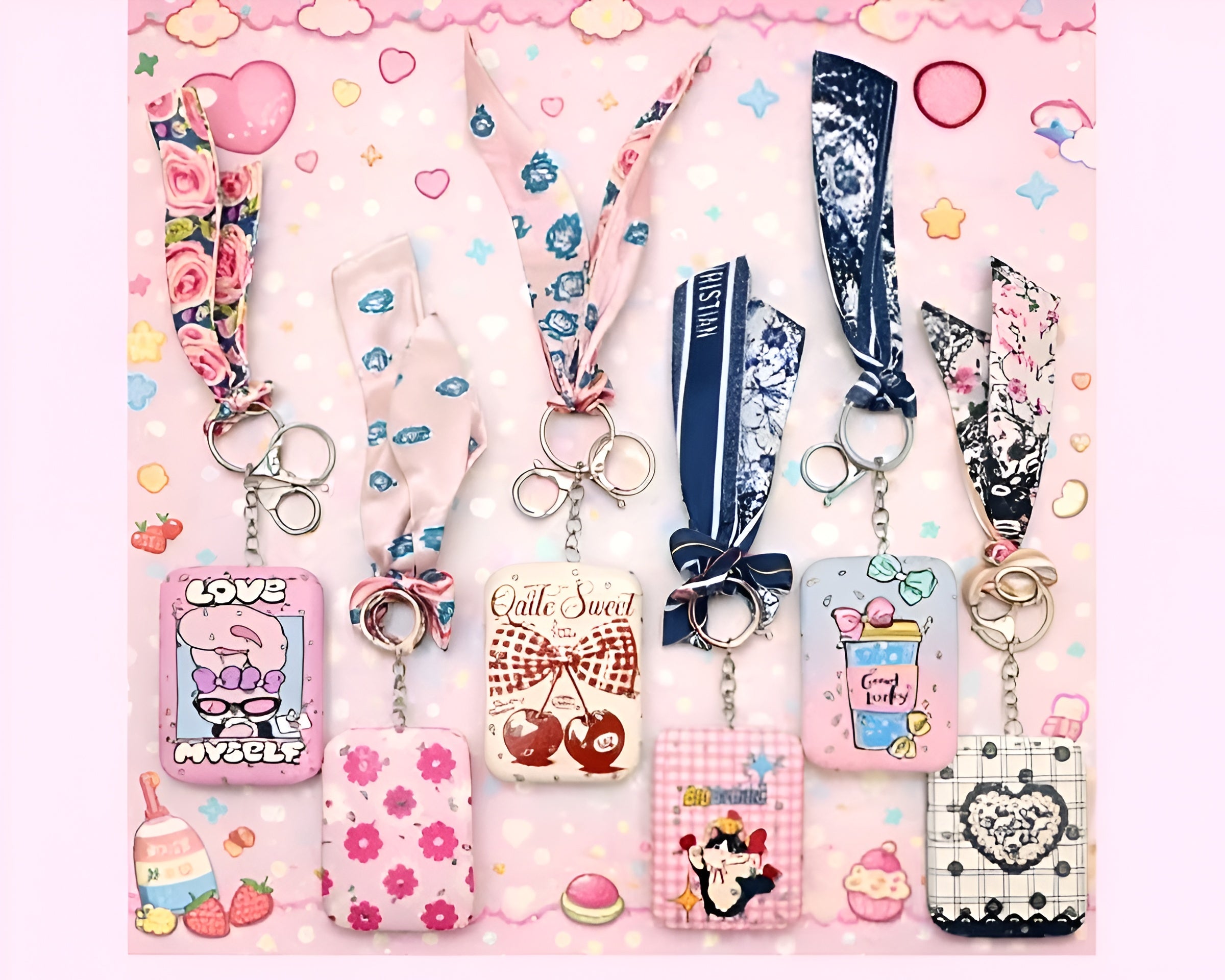 Compact mirror with silk bow keychain