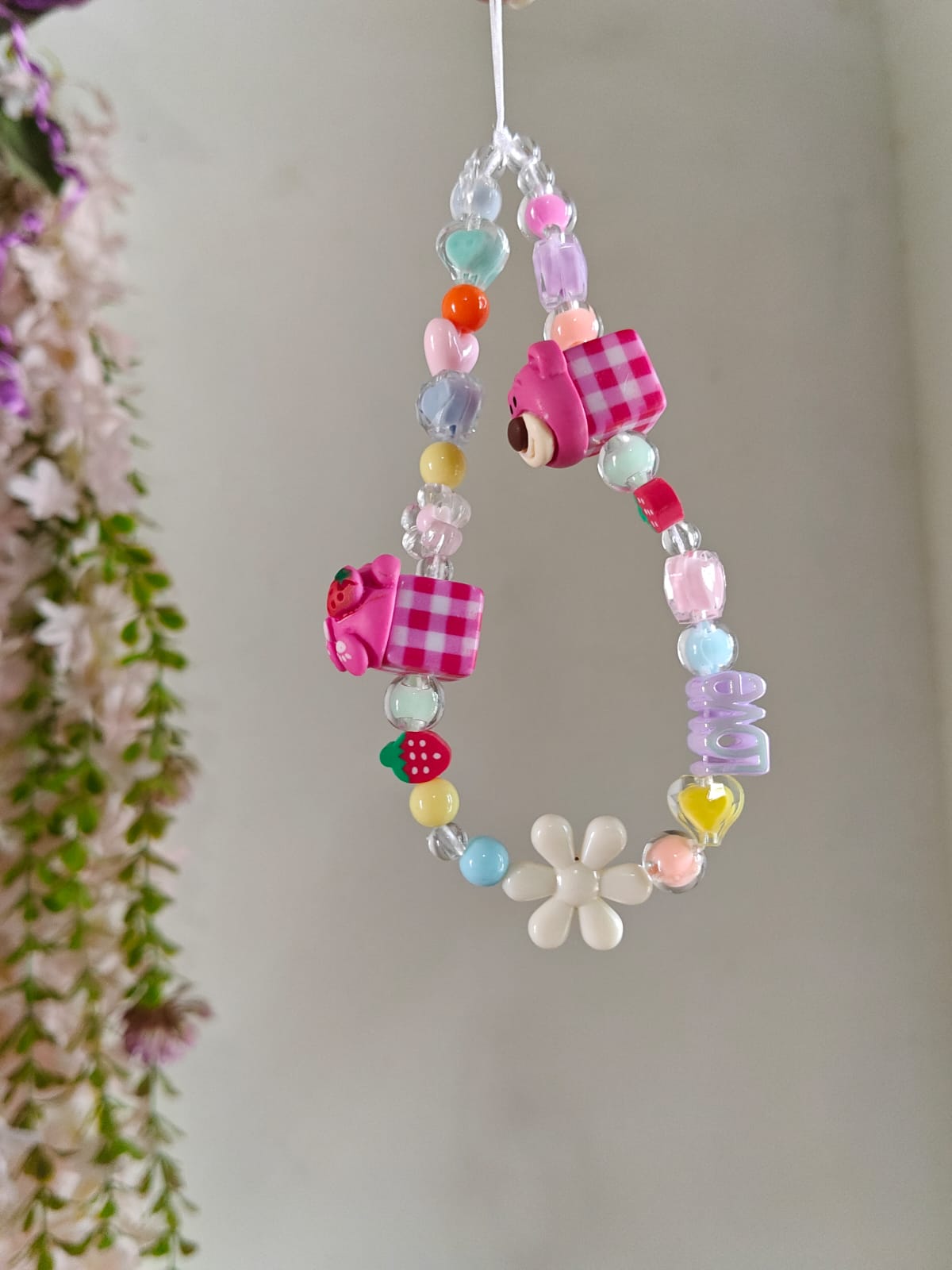 Cute pink bear phone charm