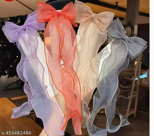 Sheer Organza Long Tail Bow Hair Clips