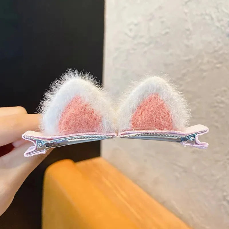 Cat Ears Fur Hair Pin - 1pair