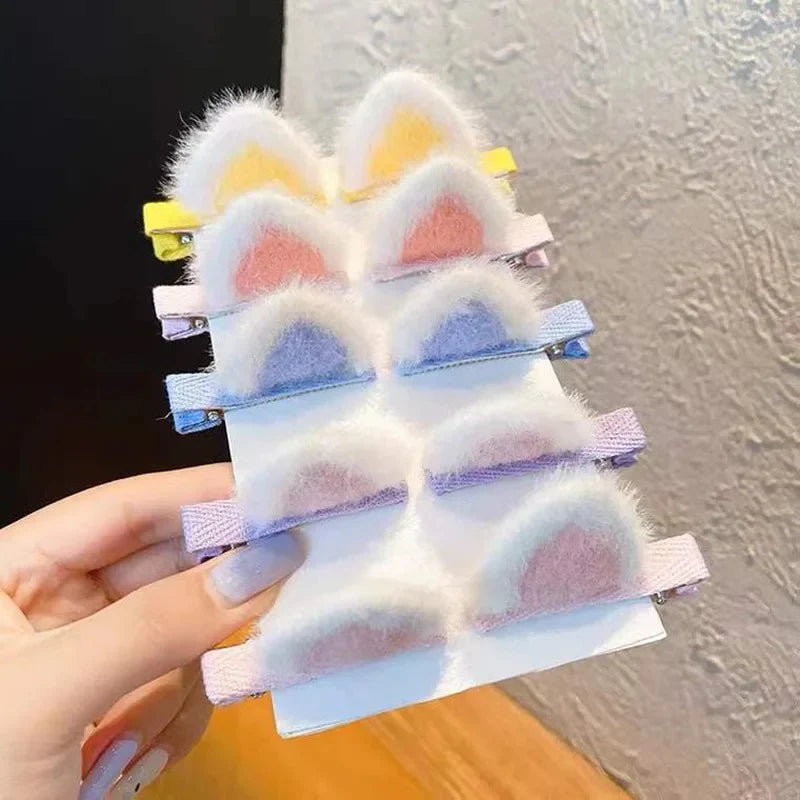 Cat Ears Fur Hair Pin - 1pair