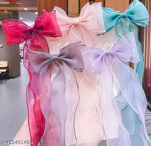 Sheer Organza Long Tail Bow Hair Clips